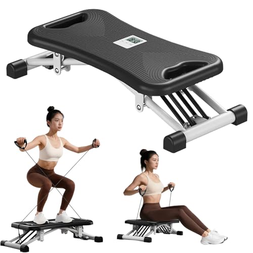 Core Trainer - Tabla de equilibrio con bandas de resistencia, equipo de ejercicio de cuerpo completo con monitor LCD, niveles ajustables, capacidad de 330 libras