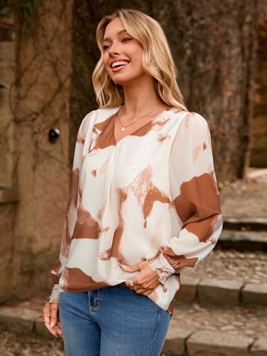 Simplee Womens Work Business Casual Tops Fall Long Sleeve Dressy Boho Floral Blouse 2025 Trendy Shirts3