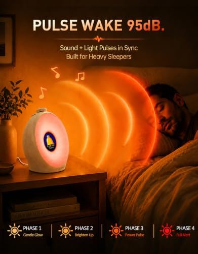 DEKALA Sunrise Alarm Clock for Heavy Sleepers with Pulse Wake, Sunset Sound Machine with Breathing Ambient Light, Loud Alarm for Bedrooms, Wake Up Light, Digital Color Display & 7 Themes, No App — view 3