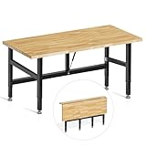 MUWOOD 48"Folding Workbench, 2000 LBS Capacity Heavy Duty Workbench, Height Adjustable Foldable Work Table, Rubberwood Collapsible Desk for Workshop, Garage, Office, Home