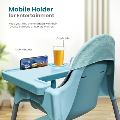 Image of Tony Stark 3 in 1 Multifunctional Baby Feeding Chair & Detachable Tray |Soft Cushion Baby High Chair with Footrest | Dining Chair with Adjustable Height & Seat Belt for Kids, Toddler (Cyan Green)