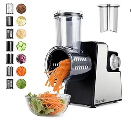 Râpe à fromage électrique pour fromage en bloc, râpe à fromage électrique avec 7 lames en acier inoxydable pour trancher, râper et hacher les légumes, les fruits et les noix, utilisation simplifiée pa