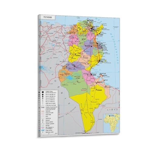Tunisia Map Posters World Map poster Home Decor Wall Art Hanging Picture Print Bedroom Decorative Painting Room Aesthetic 24x36inch(60x90cm)