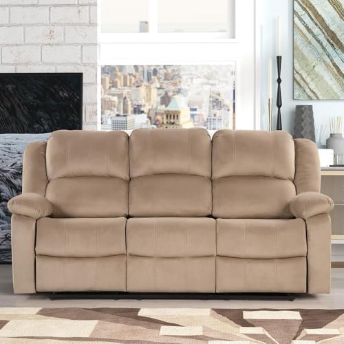 Image of Royaloak Penang Malaysian Recliner | 3 Seater | Velvet Fabric | Manual | Tufting Design | Plush Armrest | Chair Recliners | Sturdy Footrest | Solid Wood Frame Construction