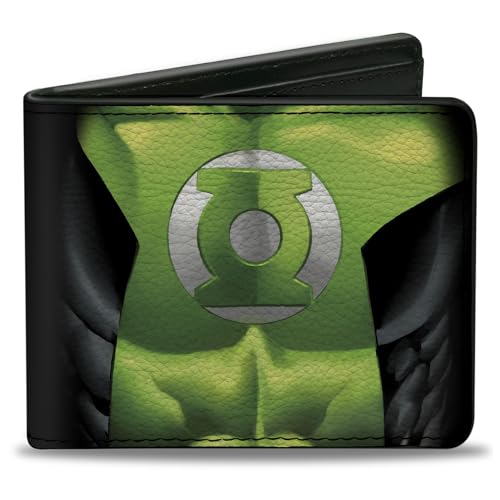 Buckle-Down Men's PU Bifold Wallet-Green Lantern Chest Logo, Multicolor, 4.0
