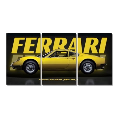 Image of Good Hope 3 Piece Car Split Poster Set for Room, Garage, Biker Cafe, Wall Art Home, Office, Living Room, Bedroom, Hostel boys Girls Gift Wallpaper Sticker Wall Decorations (Split Poster, Ferrari Yellow, Medium (9x12 Inch))