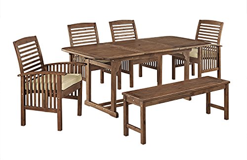Walker Edison Maui Modern 6 Piece Solid Acacia Wood Slatted Outdoor Dining...