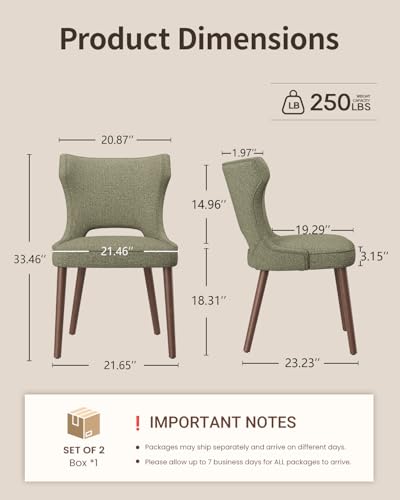 Image of Wooden Dining Chairs Set of 2, Farmhouse Dining Room Chairs with Solid Wood Legs, Mid Century Fabric Kitchen Chairs, Upholstered Chair for Restaurant & Cafe- Green