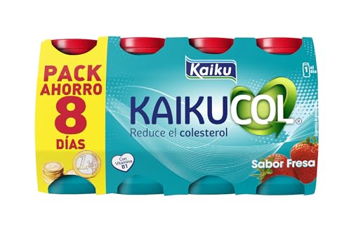 KAIKU KAIKUCOL - Sabor Fresa Pack 8 x 65 ml, Yogur Bebible, Ayuda a Reducir el Colesterol, con Probióticos y Vitamina B1, con Azúcares y Edulcorante, sin Gluten y con Lactosa, Listo para Tomar
