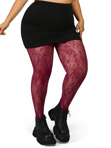 Image of Floral Lace Plus Size Tights High Waist Velvet Pantyhose Sunflower Fishnet Stockings Leggings