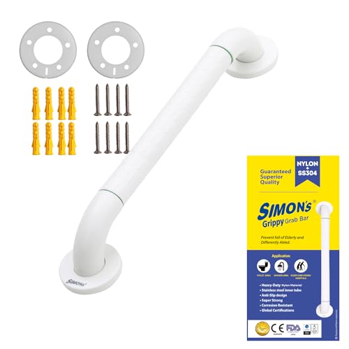 Image of Simon's Grippy Heavy-Duty Nylon and SS304 Inside Bathroom and Toilet Anti Slip Grab bar for Elderly Hand Railing and Safety Handle| White | 3.5 cm Broad, 50 cm Length Grab Rail - 1pcs