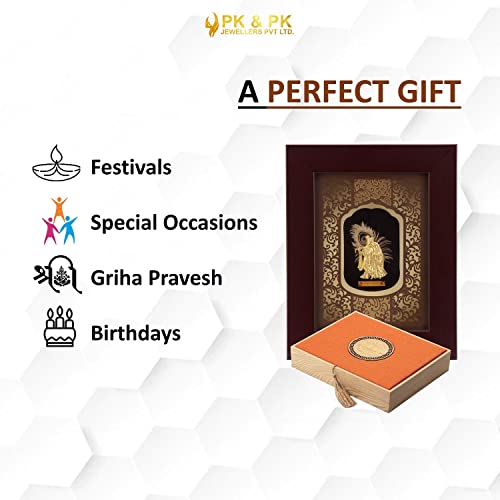 Image of Pk & Pk Jewellers Lord Radha Krishna with Peacock Feather | 24KT Gold Frame | Solid Carving Collection | Small Size [17x22 cm] (For Premium Gift, Temple, Table Decor, Home Decoration)