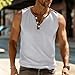 Mens Sleeveless Henley Shirts Big & Tall Summer Button Down Tank Tops Casual Distressed Relaxed Fit Vintage Shirts White