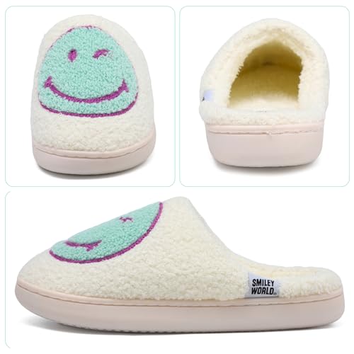 SmileyWorld Smile Face Slippers for Women Men Soft Plush Memory Foam Non-Slip Fuzzy House Shoes Warm Retro Happy Slip-On for Indoor Outdoor2