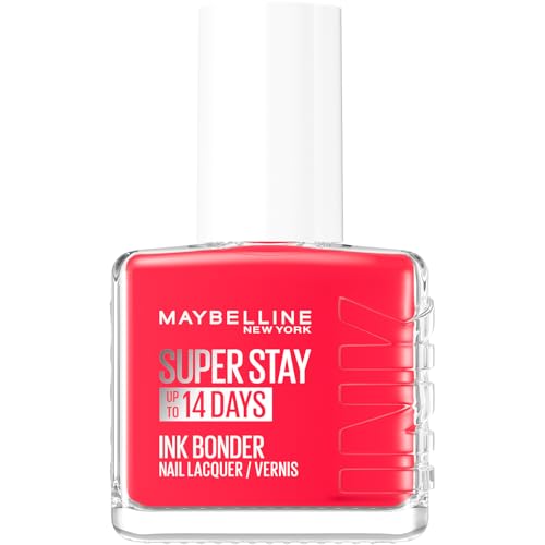 Image of Maybelline New York Nail Polish, Super Stay Ink Bonder Nail Lacquer, Hard Gel-Like Colour, Chip-Resistant, Up to 14 Day Wear,Extreme Shine, Last Longer, Shade: 490 Hot Salsa, 12ml