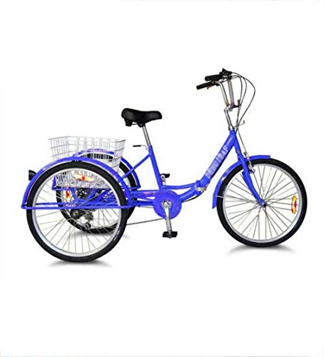 Triciclo de bicicleta para adultos Triciclo de bicicleta cómodo para adultos, pedal humano plegable 3 ruedas aleación de aluminio de 24 pulgadas, ancianos con cesta de compras Compras, deportes, ocio