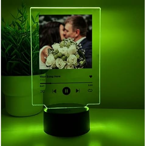 MIRROR MANIA Custom Personalized Photo Song Framed Lyrics Music Scannable Code Album Cover Picture LED Light Up Stand Anniversary Wedding Couple Girlfriend Boyfriend Family Lamp 16 Colors Cover