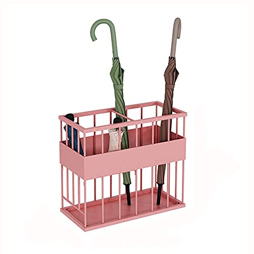 Sywlwxkq Umbrella Stand Rack,Umbrella Stand Metal Wrought Iron,Household Hotel Business Umbrella Bucket,Removable Drip Tray,Pink,51X24X44Cm