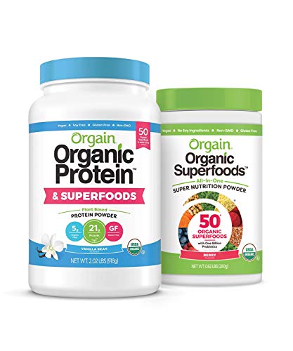 Orgain Bundle - Berry Superfoods Powder and Vanilla Protein & Superfoods Powder - Made without Gluten, Non-GMO