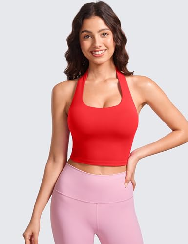 Image of CRZ YOGA Butterluxe Halter Crop Tank Tops | Light Support, Removable Pads, Yoga, Extremely Soft, Open Back, Longline Sports Bras for Women
