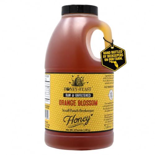HONEY FEAST 3 Pounds Raw Orange Blossom Honey | from American Organic floral sources | Unfiltered &amp; Pure | Fresh from Florida Superfood