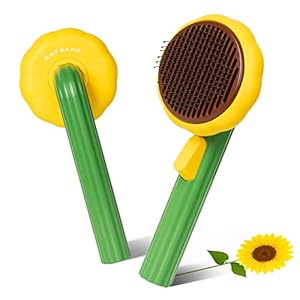 Sunflower Dog Brush for Short Haired Dogs, Cute Cat Hair Brush with Release Button, Self Cleaning Dog Slicker Brush Cat Deshedding Brush for Removes Loose Undercoat Mats Tangled