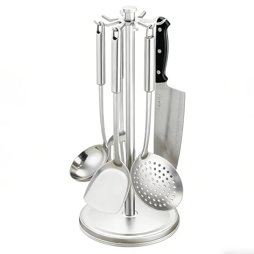 Generico Portautensili Girevole,Con 8 Ganci Organizzatore Cucchiai - Supporto Per Pentole A Rotazione 360 Gradi | per Bacchette Cucchiai Casa Ristorante Cassetto Armadio