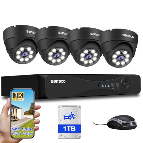 SANSCO 5MP 8CH CCTV Security Camera System with 1TB Hard Drive, 8...