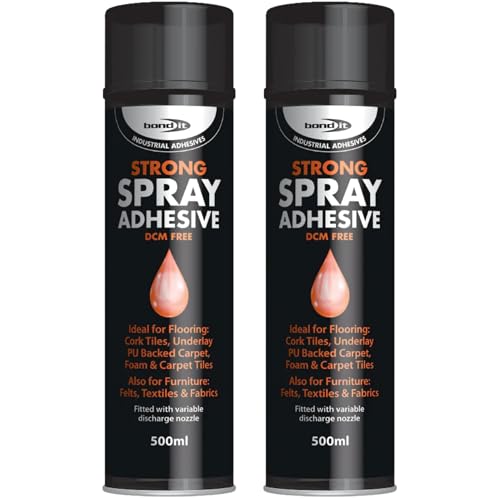 Bond It Spray Adhesive 2 Pack (500ml Each) Heavy Duty Multi-Purpose Aerosol Glue for Carpet Tiles Flooring Foam Vinyl and Fabric High Strength Contact Spray adhesive spray