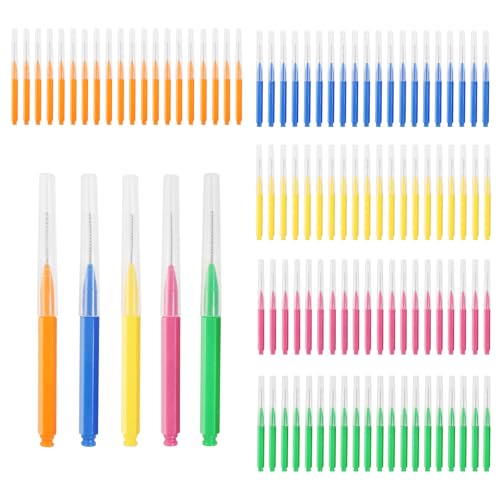 100 unidades de cepillos interdentales, cepillos interdentales, limpieza dental, limpieza y blanqueamiento de los dientes con 5 colores a elegir