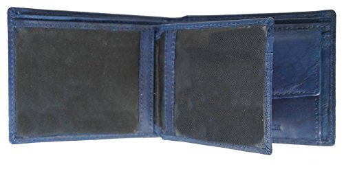 Genuine Goat Leather Bifold Slim Thin Mens Wallet Center Flap Credit Card ID Blue2