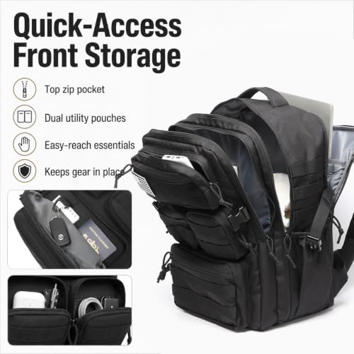 Image of Tactical Backpack for Men, 25L /35L /45L EDC Backpack with Laptop Compartment, MOLLE System, Water-Resistant 900D Fabric, Multi-Pocket Travel Backpack for Hiking, Camping, Gym and Daily Use