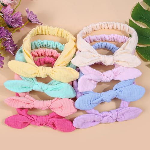 XIMA Baby Girl Headbands, Cotton Rabbit Ears Hairbands for Newbron Infants Toddlers, Removable Rabbit Ear Bows Baby Hair Accessories, Pastel colors Pack of 82