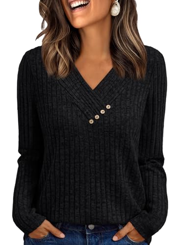 AUTOMET Womens Long Sleeve Shirt Fall Fashion 2025 V Neck Sweater...