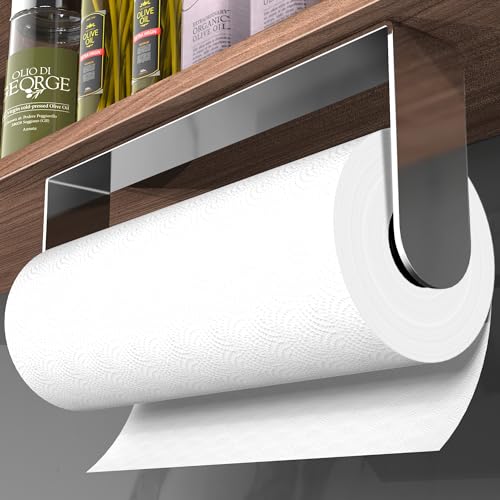 Image of ZUNTO Adhesive Paper Towel Holder, Under Cabinet Paper Towel Rack for Kitchen - Great Space Saver, SUS 304 Stainless Steel (Polished)
