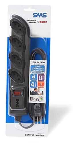 Filtro de Linha SMS Bivolt 4 Tomadas 3M - 62329, Preto