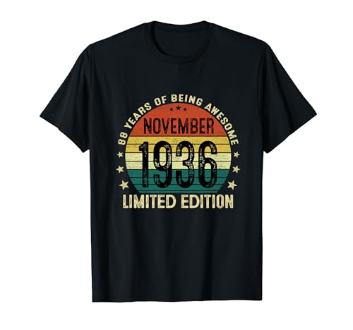 Regalo 88 Años Cumpleaños Hombre Vintage Noviembre 1936 Camiseta