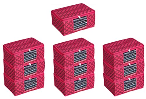 Acnos Non-Woven Premium Brand Metalic Pink Design Pink Chain 12 Piece Non Woven Large Size Saree Cloth Cover Set Pack Of 10