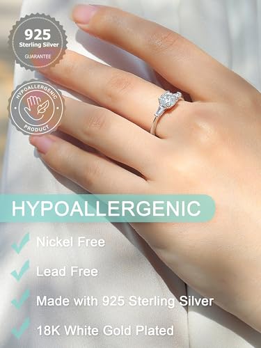 1CT 925 Silver Moissanite Engagement Rings for Women 18K Gold/White Gold/Rose Gold Plated 3-Stone Promise Rings for Her Stackable Wedding Bands Size 5-92