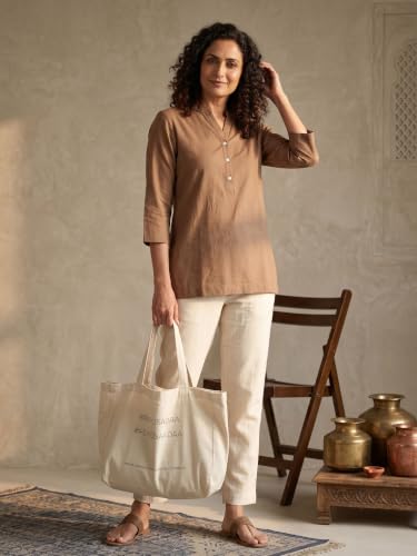 Image of SAADAA Women Short Kurti Airy Linen Regular Fit Kurta with 3 /4th Sleeves, Mandarin Collar, Side Slit Perfect for Casual, Formal, and Ethnic Wear