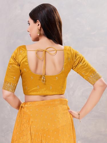Image of Vamas Women's Silk Padded Self Design Half Sleeve Readymade Saree Blouse (X-1166.ELB)