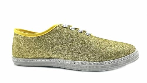 Shoes 18 Womens Canvas Shoes Lace up Sneakers 324 Yellow Glitter 10