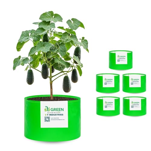 Image of HDPE Grow Bags for Plants 15X12 Inch (Pack of 6) | 260 GSM Heavy Duty UV-Protected Round Green Colour Plant Bags for Terrace and Vegetable Gardening | Strong & Reusable|