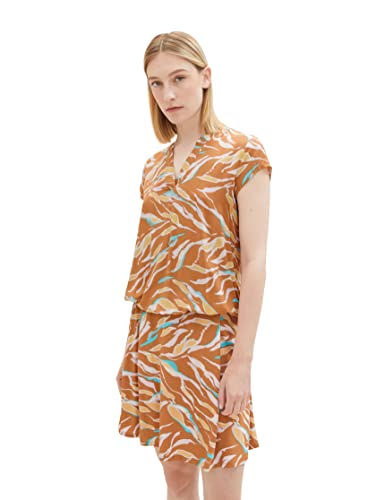TOM TAILOR Damen Kurzarm-Bluse mit Muster , brown abstract leaf design, 38 – Ansicht 4