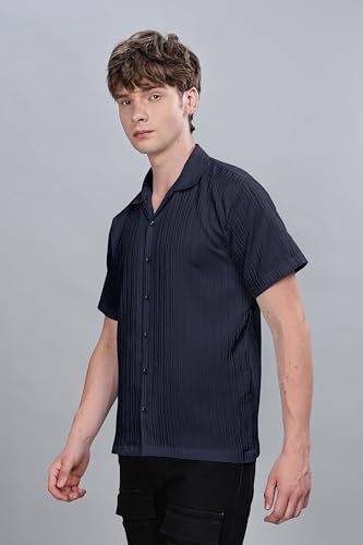 Image of SWADESI STUFF Men's Relaxed Fit Striped Short Sleeve Button-Down Casual Shirt