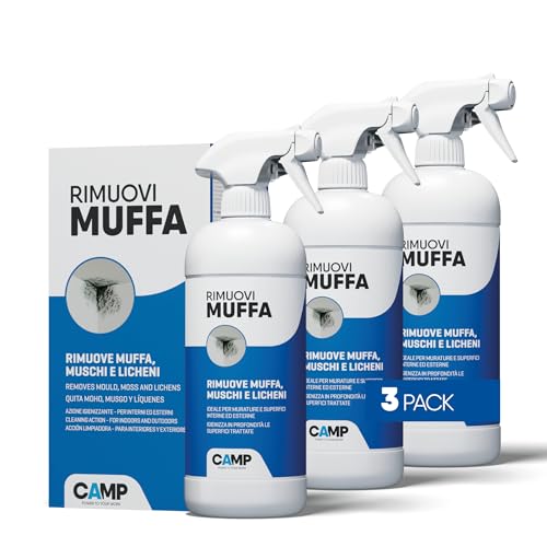 CAMP Rimuovi Muffa - Antimuffa per Muri Interni ed Esterni ad Azione Rapida, Spray Antimuffa Igienizzante Pronto all'Uso, Ideale per Rimuovere Muffe, Muschi e Funghi - Prodotti Pulizia Casa, 750 ml