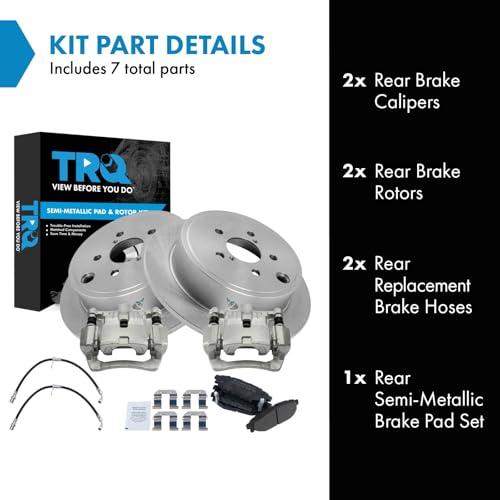 Image of TRQ Rear Brake Pad and Rotor Set Semi Metallic Rotors Calipers Compatible with 2010-2011 Subaru Impreza