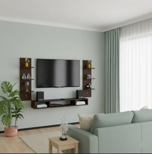 Image of 48 inches Base, MDF Floating TV Cabinet, 8 Inches Pillar Shelf Both Size, TV Cabinet Suitable for Smart tv Upto 55 inches, for Living Room (Dark Wenge)