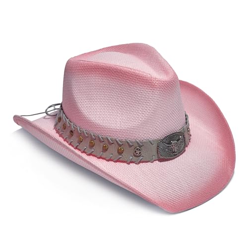 Image of YOUBADU Western Straw Cowboy and Cowgirl Hats with Decorative Bands - Unisex Wide Brim Raffia Style Sun Hat