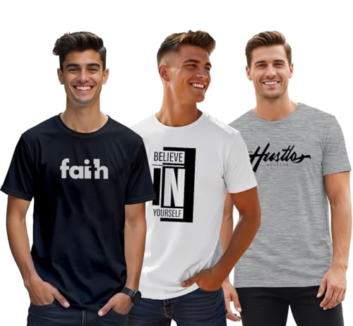Image of XENOVAURBAN Men's Printed T-Shirt Combo Pack of 3 | Regular Fit Cotton Tshirts for Man